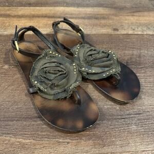 Giuseppe Zanotti Camo Floral Thong Sandals Black Size 10.5 Strappy FLAWS READ